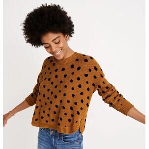 [Madewell] Polka Dot Textured Crew Neck Big Cat Painted Spots Sweater Sz Medium
